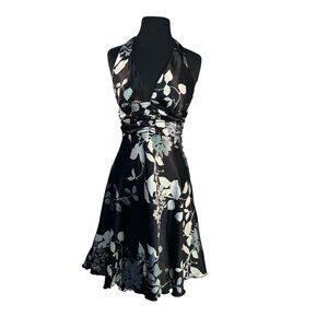 Studio Y Black & White Floral Halter Dress With Satin Finish - Size 5